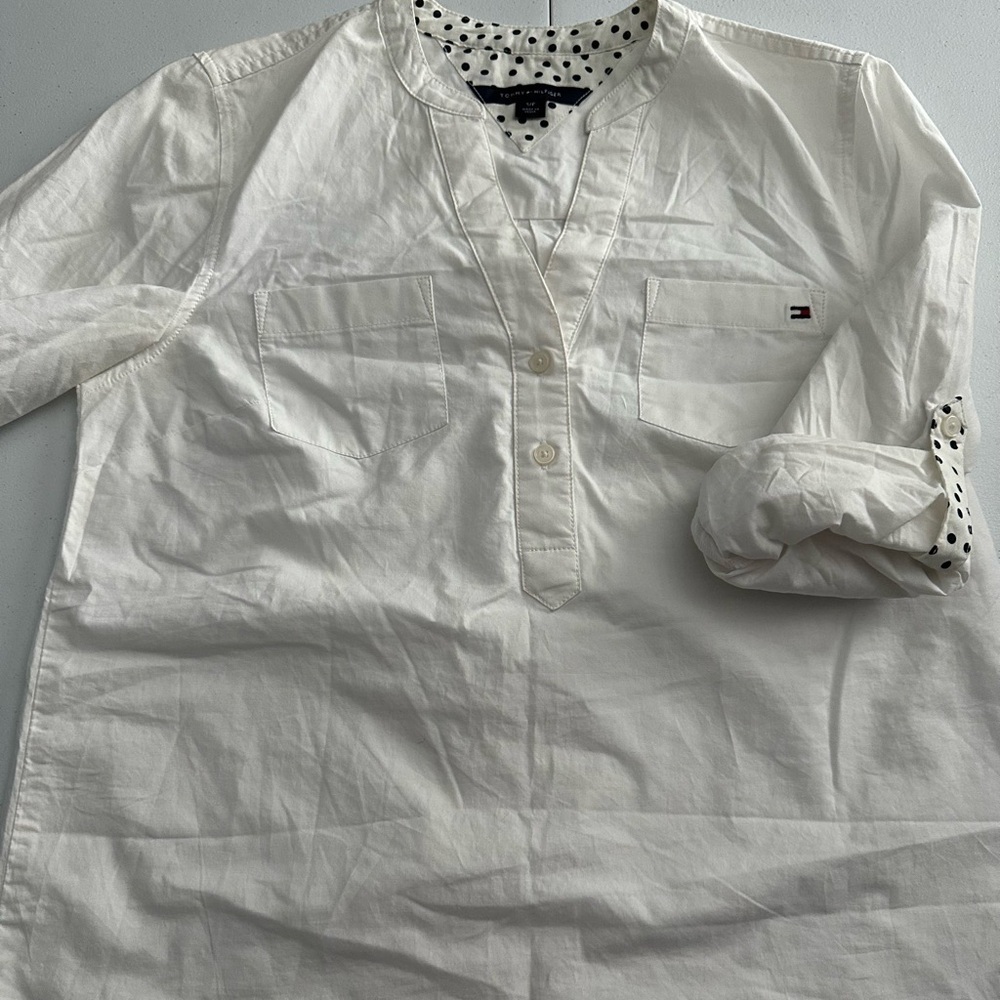 Tommy Hilfiger white shirt roll up sleeves Size Small see pics